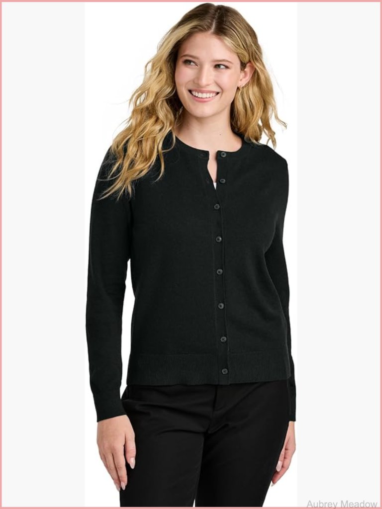 Crewneck Cardigan Sweater Tri-Blend Work Wardrobe